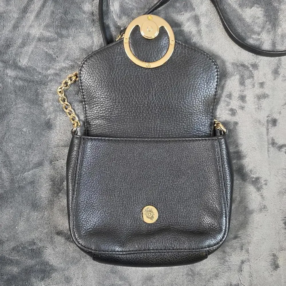 MICHAEL KORS Fulton Solid Black Pebbled Leather East West Crossbody Bag MK Flap
